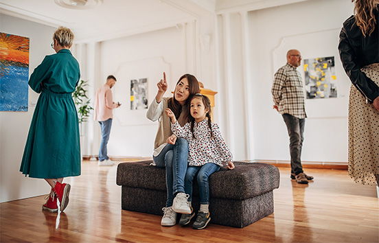 mom and daughter at art museum