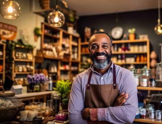 happy business owner in shop