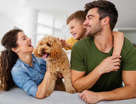 Beautiful young parents having fun, playing with their son at home.
