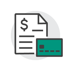 Icon debit card and bills