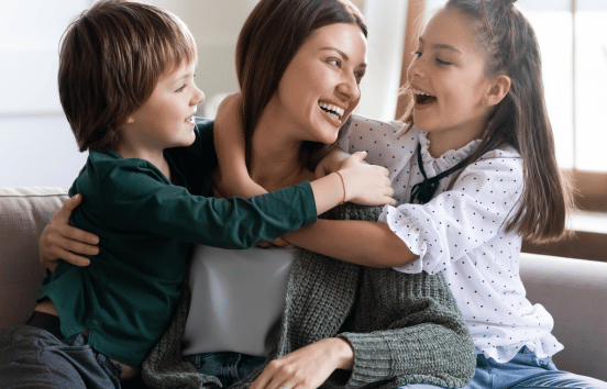Happy mother with her kids