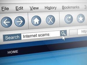 User searching for internet scams on a computer browser