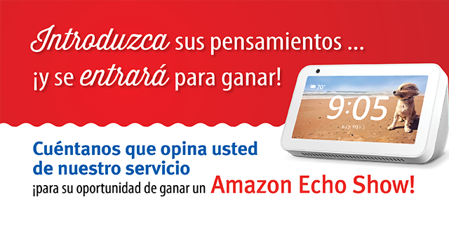 Cuentanos que opina usted de nuestro servicio para su opotunidad de ganar un Amazon Echo